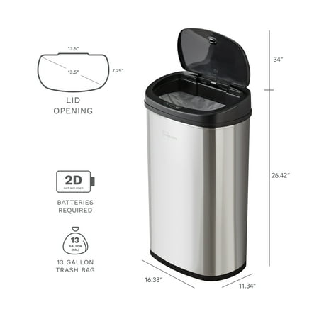 Mainstays, 13.2 Gal/50 L Motion Sensor Trash Can, Stainless Steel