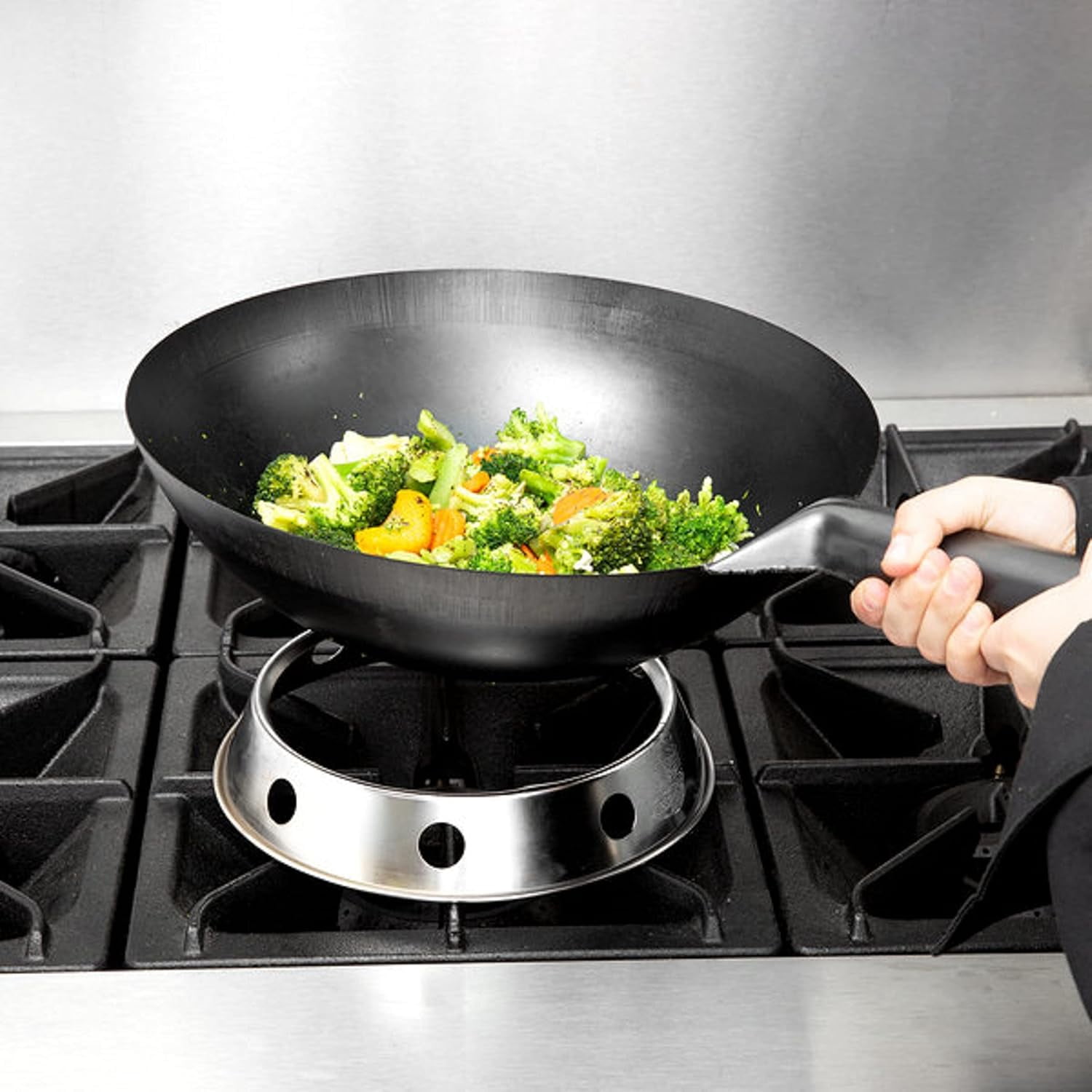 TrueCraftware– 14” Commercial Grade Japanese Wok Steel Pan- Traditional Japanese Cookware Wok Stir Fry Pans Traditional Woks Grilling Frying Steaming For Authentic Asian Food