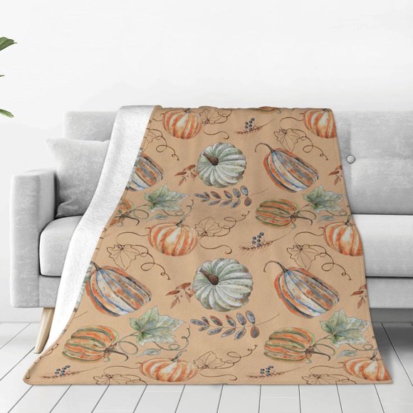 Couverture d'Automne Citrouille Feuilles Flanelle Polaire Couverture Cadeaux pour Filles Garçons Ferme Super Chaude Douce Confortable Légère Literie Saisonnière pour Canapé Enfants Adultes 80"X60 Pouces