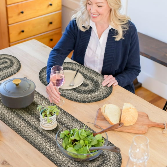 Homespice - Flint Hill Oval Table Runner, a Handmade Jute Braided Runner to Use as a Gray Dinner Table Runner - Flawless Edge Finishing, Lays Flat - A Long Textured Table Runner, 11x36 Inches