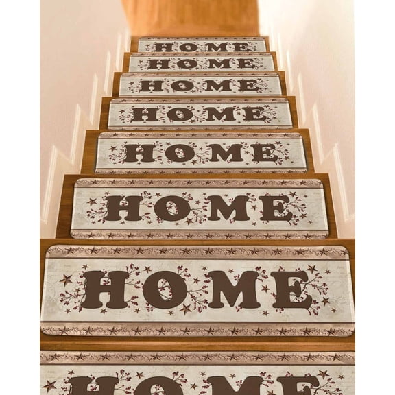 Vintage Country Star Non-Slip Stair Treads for Wooden Steps, 4 Pack 8x30 Inches Carpet Stair Mats with Adhesive Backing, Noise-Reducing Step Covers for Indoor Stairs, Easy to Install & Residue-Free