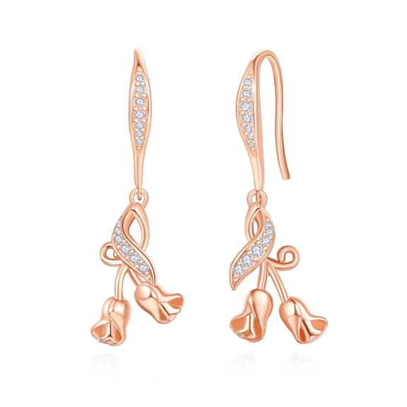 TANGPOET Rose Flower Earrings S925 Sterling Silver Flower Dangle Drop Hook Earrings Flower Jewelry Gifts for Women
