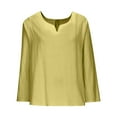 thumbnail image 4 of Cotton Linen T Shirts Women Solid Color Beach Vacation T-Shirt V Neck Long Sleeve Casual Fall Flowy Tops, 4 of 6