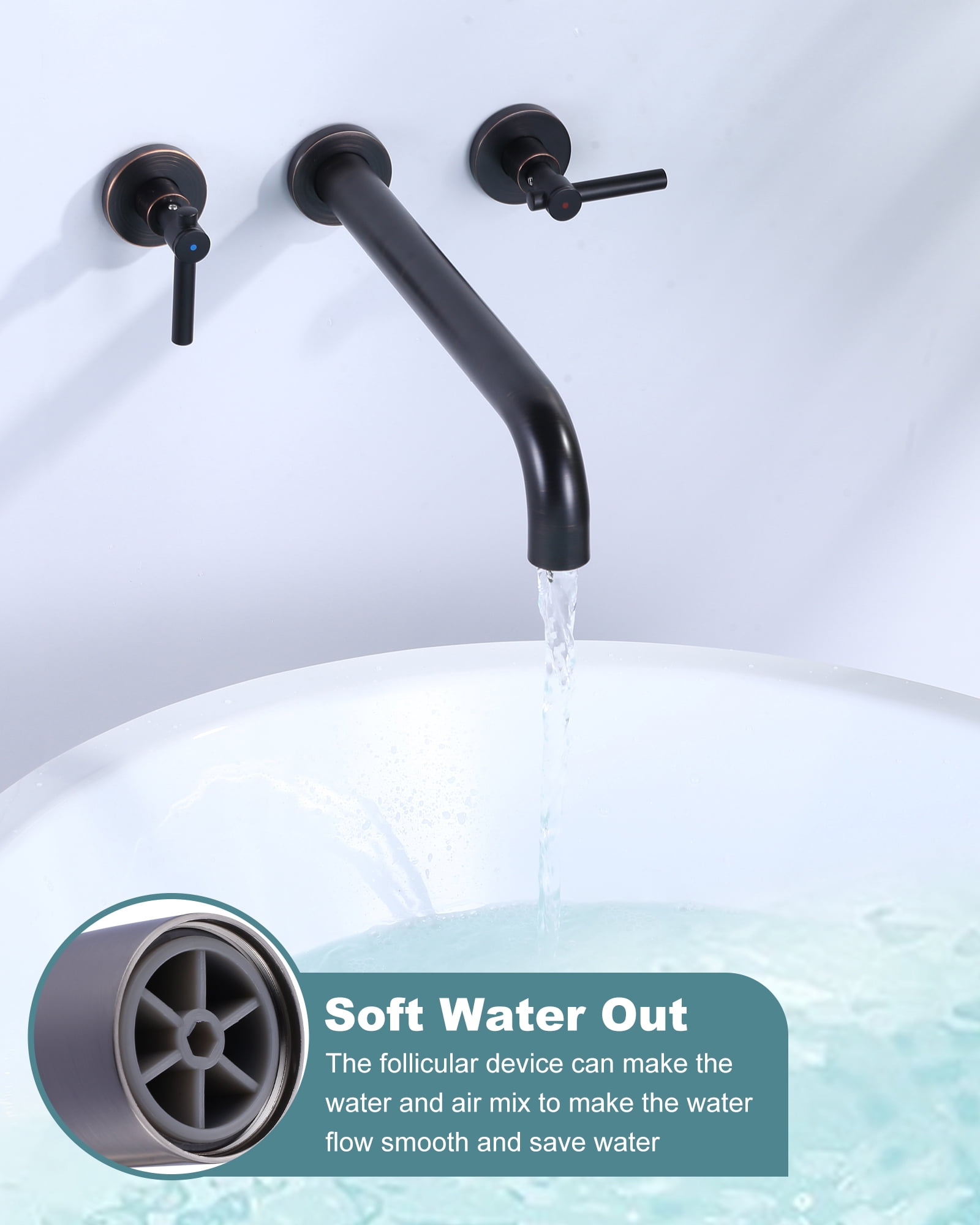 Wowow Wall Mount Tub Filler Faucets,High Flow Wall Mounted Bathtub Faucet with Two Handles and 12" Long Spout, Oil Rubbed Bronze