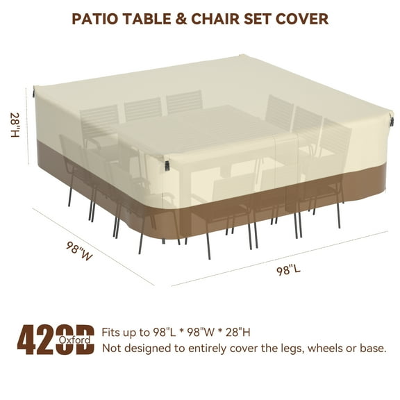 420D Square Waterproof Patio Furniture Cover for Outdoor Table and Chairs B
