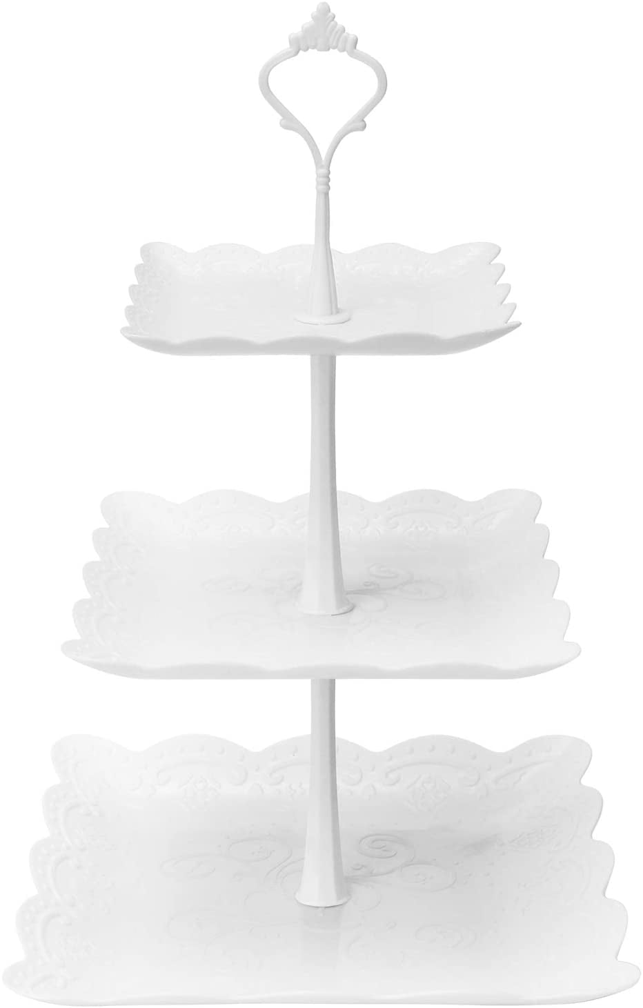 Dessert Tray with Carved Wooden Handle & Post 2 Tier Rustic Galvanized Metal Cupcake Display Stand
