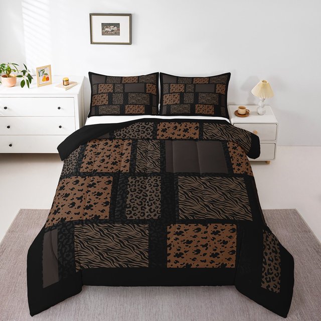 Erosebridal Animal Print Patchwork Comforter Sets Toddler Size,Cheetah Zebra Comforters & Duvets,Safari Room Decorative,Reversible,Breathable,2pcs