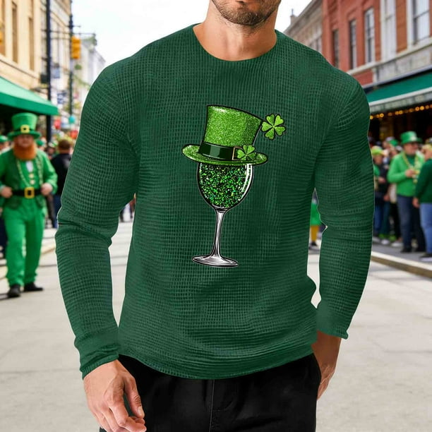 Amzcrzy - Sudadera Para Hombre, Estilo Informal, Holgada, Elástica, Para Fitness, Para El Hogar, Con Estampado Del Día De San Patricio, Manga Larga, Cuello Redondo, Color Verde Militar, 5Xl