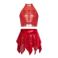 thumbnail image 3 of Eandarui Kids Girls Sequins Metallic Ballet Jazz Hip Hop Dance Outfits Halter Crop Top with Asymmetric Tutu Skirt Set Red 8, 3 of 7