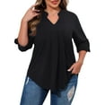 thumbnail image 3 of WellSize Plus Size Blouse for Women Dressy Pleated Tunic Tops Roll Up 3/4 Sleeve Shirts, 3 of 8
