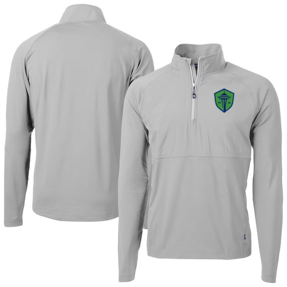 Men's-Cutter & Buck Gray/ Seattle Sounders FC Adapt Eco Knit Hybrid Recycled Raglan Quarter-Zip Top