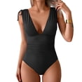 thumbnail image 2 of Minjewel Women's Casual One-Piece Swimsuits, Keyhole Back & Shirred Front Design, Comfortable Bathing Suit for Swimming, Beach & Pool Parties,Black L, 2 of 4