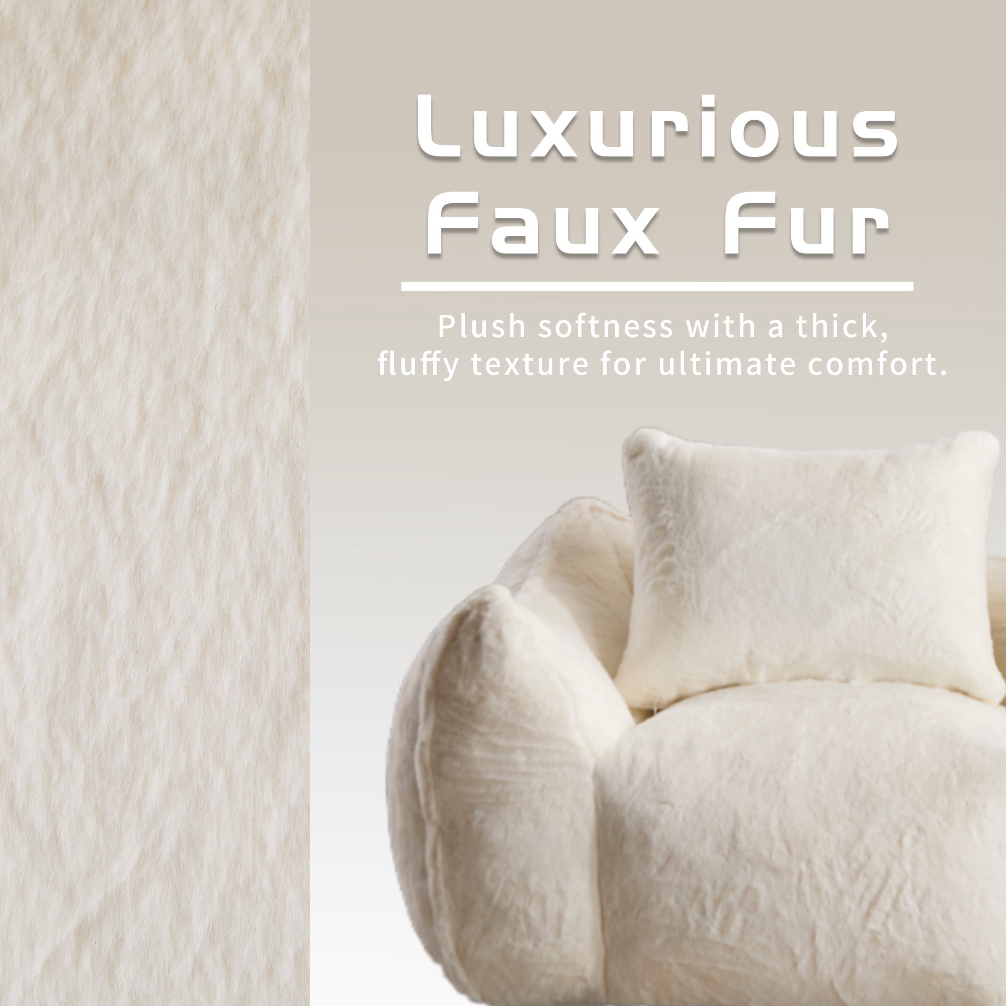 Aukfa Faux Fur Loveseat, 25" Deep Seat Giant Bean Bag Sofa for Living Room, White