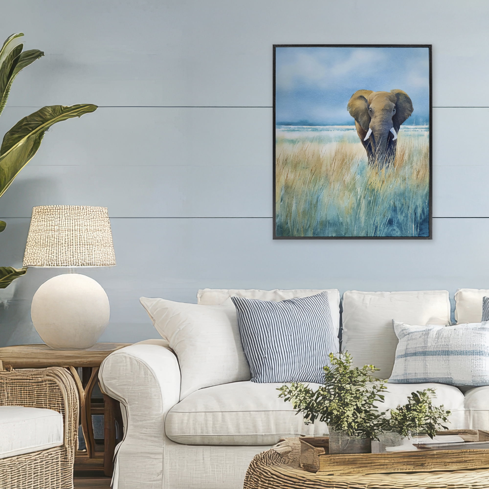 Stupell Industries Blue Grass Elephant Black Framed Giclee Art, design by Franklyn Gregory