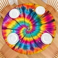 thumbnail image 2 of Colorful Rainbow Tie Dye Spiral Pattern Round Fitted Tablecloth with Elastic Edge,Dining Table Cover Waterproof,Outdoor Round Tablecloth for Camping,Dining,Indoor and Outdoor, 2 of 7