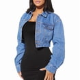 thumbnail image 3 of Veste pour Femmes Mode Automne Cardigan à Boutons Manches Longues Courtes Veste à Fermeture Éclair Bleu Clair P, 3 of 9