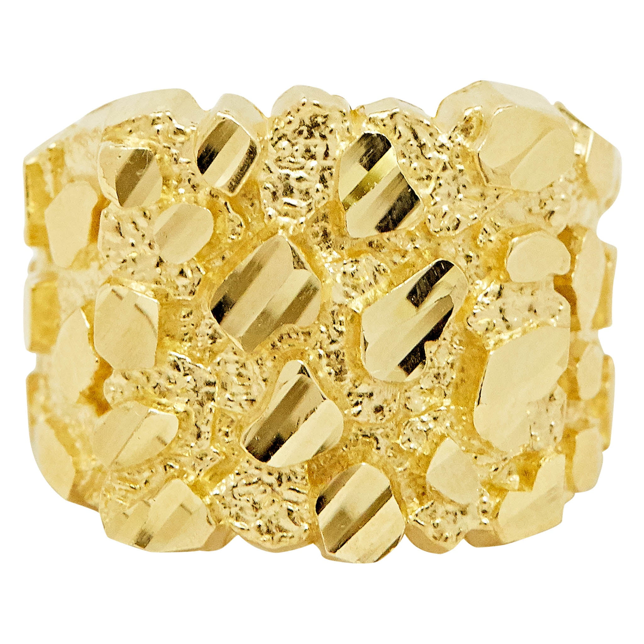 Extra Large Nugget Square Unisex Adult Ring Real Solid 10K Yellow Gold