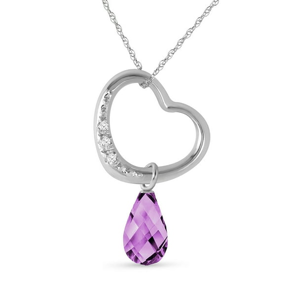 Galaxy Gold 14k 20" White Gold Open Heart with Genuine Diamond and Amethyst Pendant Necklace