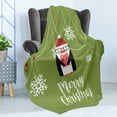 thumbnail image 4 of Christmas Soft Flannel Fleece Throw Blanket, Nerdy Funny Penguin Holding a Gift Box Hanging Line Snowflake Ornaments, Cozy Plush for Indoor and Outdoor Use, 60" x 80", Olive Green White, by Ambesonne, 4 of 5