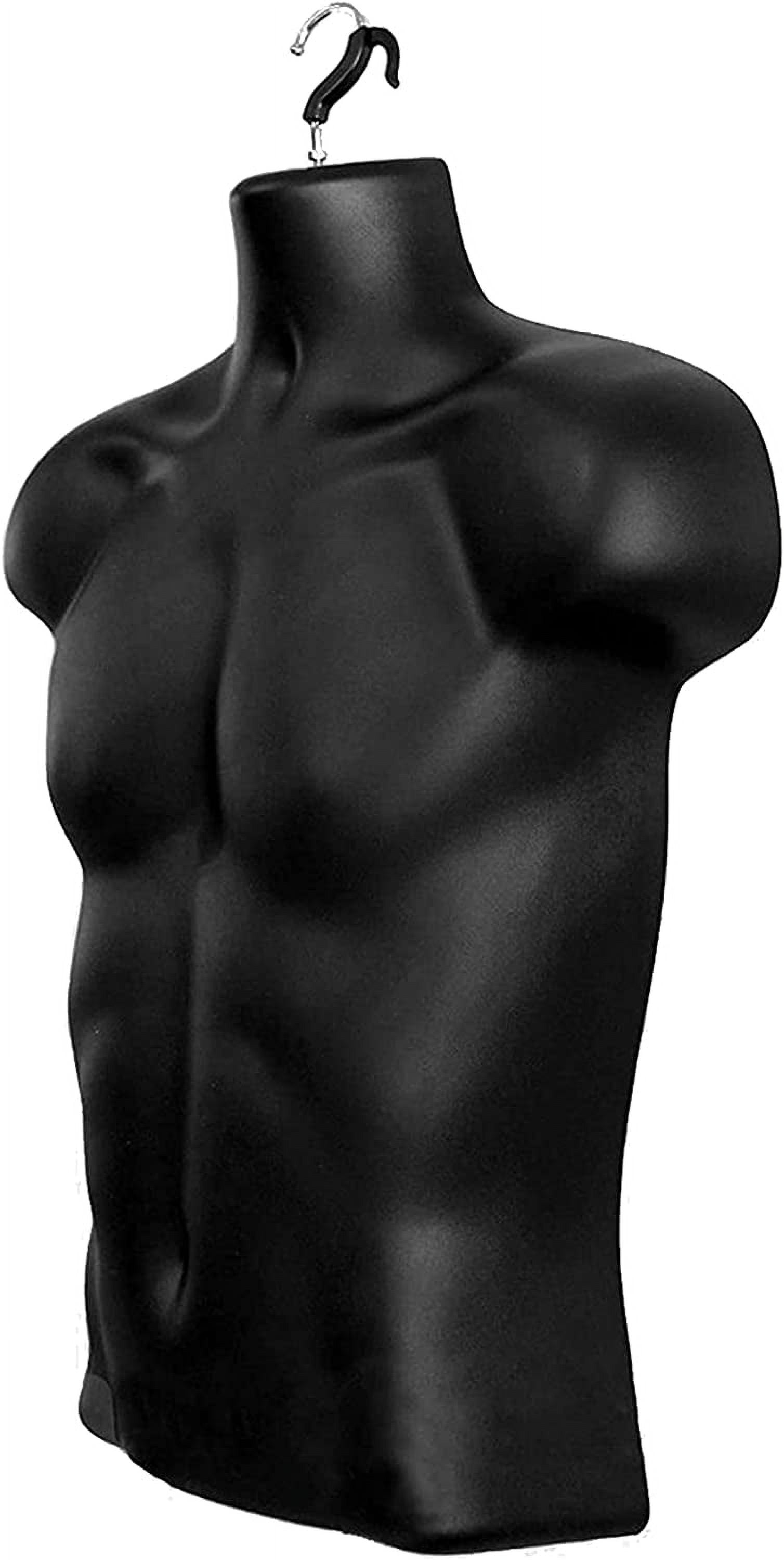 DisplayTown Black Male + Black Female Mannequin Injection Forms Half Rounded Waist Body Torso Dress Form with Only Hanging Hook, S-M Sizes