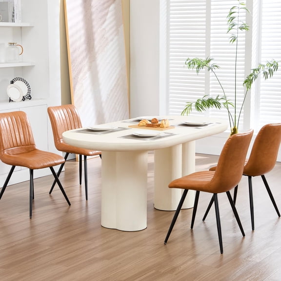 Dining Room Chairs Set of 4, Thick Cushioned PU Leather Upholstery, Modern Design with Metal Legs for Kitchen Dining and Living Room Spaces (Caramel)