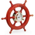 thumbnail image 2 of Nagina International Premium Pine Wood Deluxe Hand Crafted Pirate's Ship Wheel Porthole Time Tide Clock - Captain Maritime Beach Home Decor Gift (16 Inches), 2 of 6