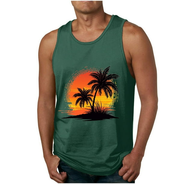 Camisetas de Tanque de los Hombres Tanque de los Hombres Incolor Gradiente de Impresión Cuello Redondo Correa Delgada Fuga Atrás Regular Casual Deportes Blusas de Tanque