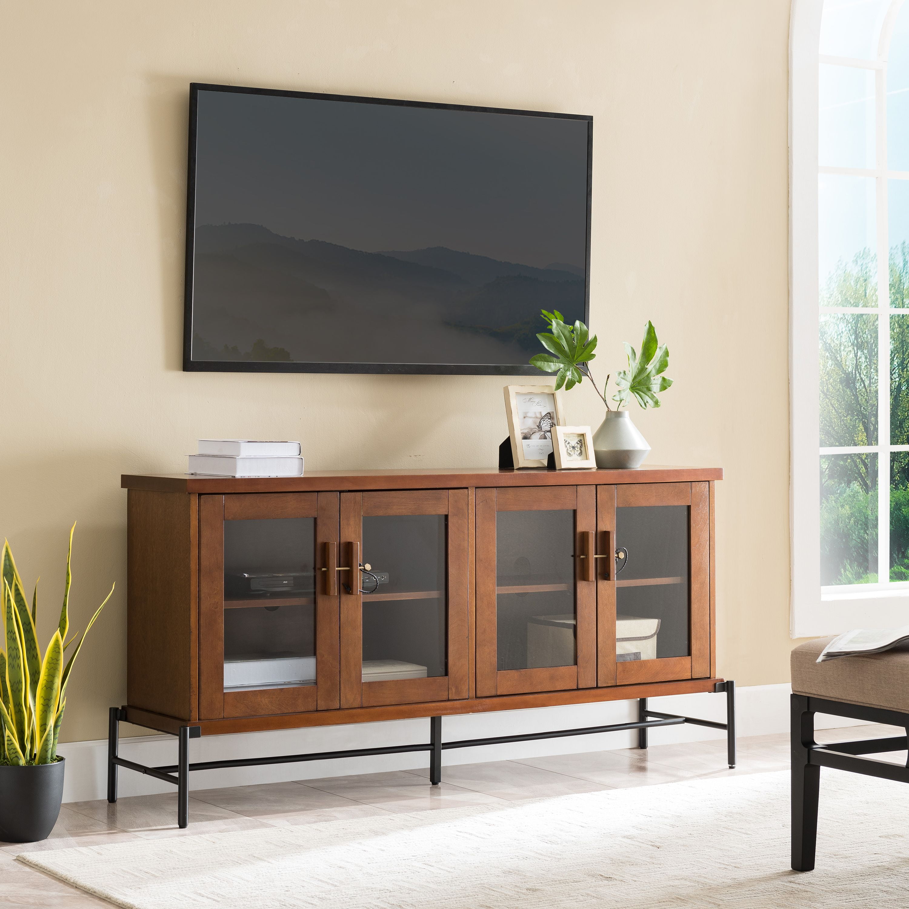 Conni TV Sideboard, for TVs up to 58", Midcentury Modern, Aged Black