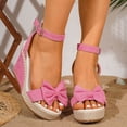 thumbnail image 2 of Rokment Bowknot Wedge High Heels Dressy Sandals for Women Bride Wedding Elegant Casual Suede Bow Espadrilles Platform Chunky Heeled Summer Dress Shoes Pink Size 5.5, 2 of 7