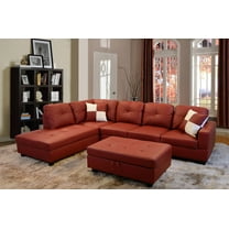 PonLiving Furniture Raphael Red Faux Leather Left Facing Sectional Sofa With Ottoman PonLiving Raphael Red Faux Leather Left Facing Sectional Sofa With Ottoman