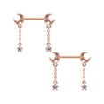 thumbnail image 1 of Body Candy 14G Womens Nipplerings Piercing Plated Steel 2Pc Rosy Moon Star Dangle Nipple Ring Set 9/16", 1 of 2