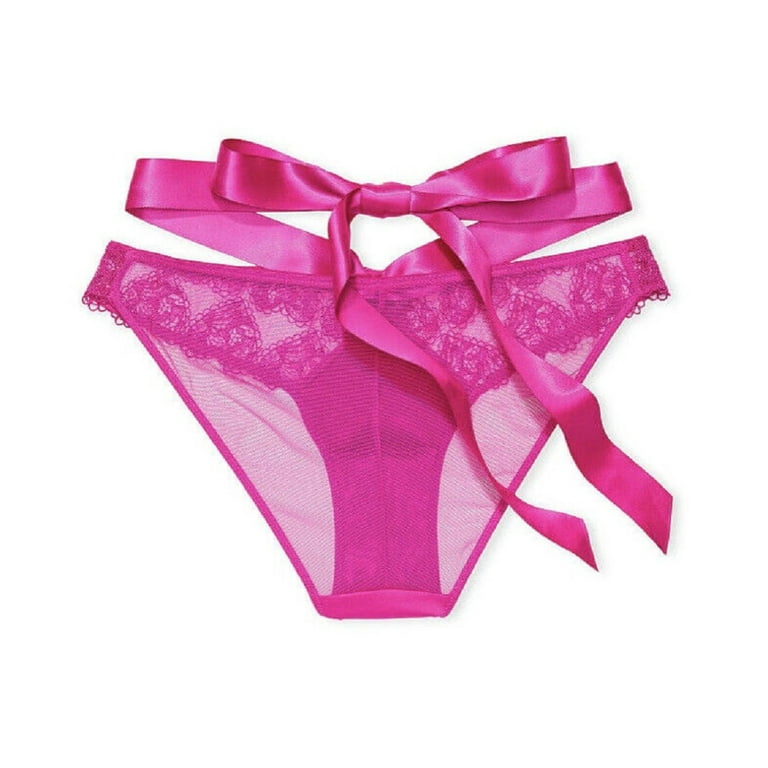 Victoria's Secret Very Sexy Strappy Heart Embroidery Bow Cheeky Panty Pink  Size Medium NWT 