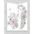 thumbnail image 1 of Face Tapestry, Nature Theme Flowers Butterfly and Girl Sketch Illustration Romantic, Wall Hanging for Bedroom Living Room Dorm Decor, Pale Pink Black and White, by Ambesonne, 1 of 2