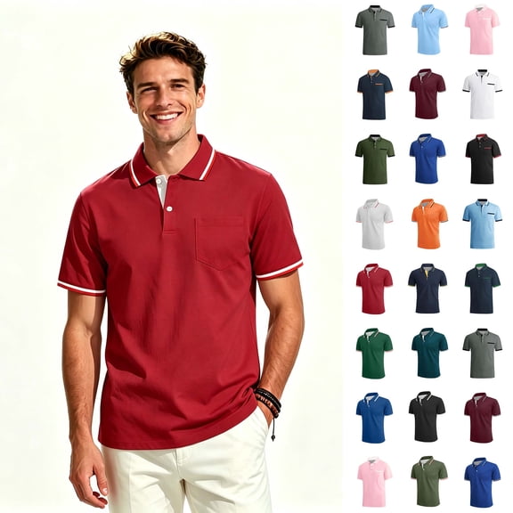 ClodeEU Men's Pocket Short Sleeve Polos, Everyday Lightweight Casual Work Pocket Dress Shirt,Big and Tall ,Size S-5XL