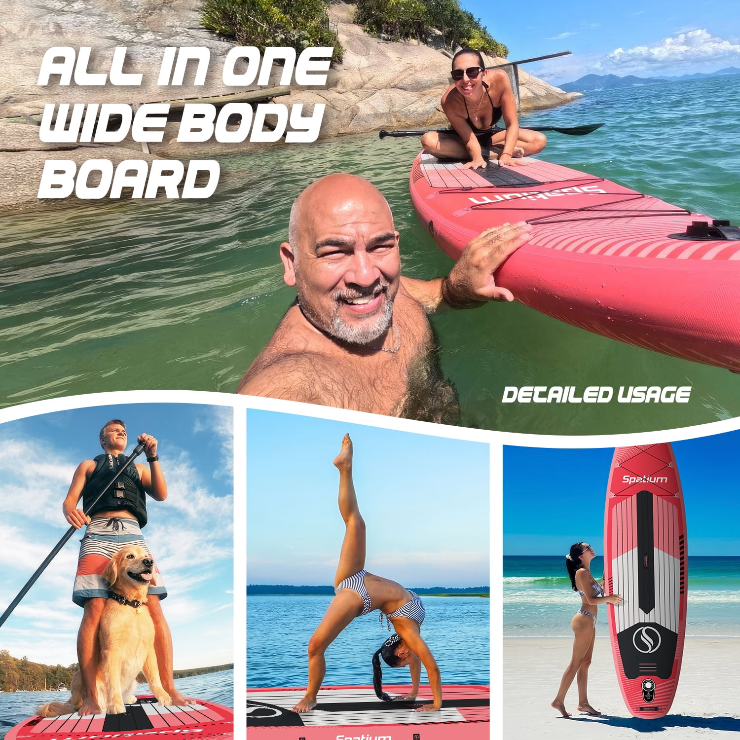 Spatium Sup Paddle Board 10'6''×31''×6'' Inflatable Stand Up Paddle Board with Premium Sup Accessories Including Backpack,Fins, Leash, Paddle, Pump Inflatable Paddle Board for Adults Pink