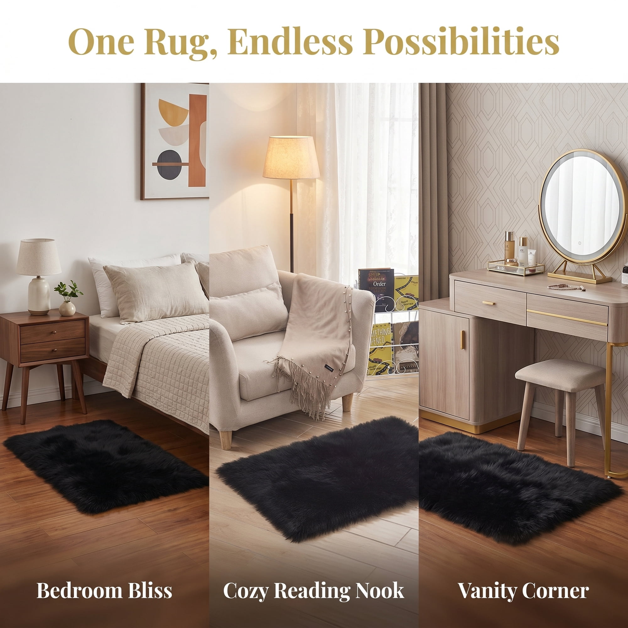 Unique Bargains Shaggy Area Rug Ultra Fluffy Non Slip Fuzzy Carpet 24" x 16" Black