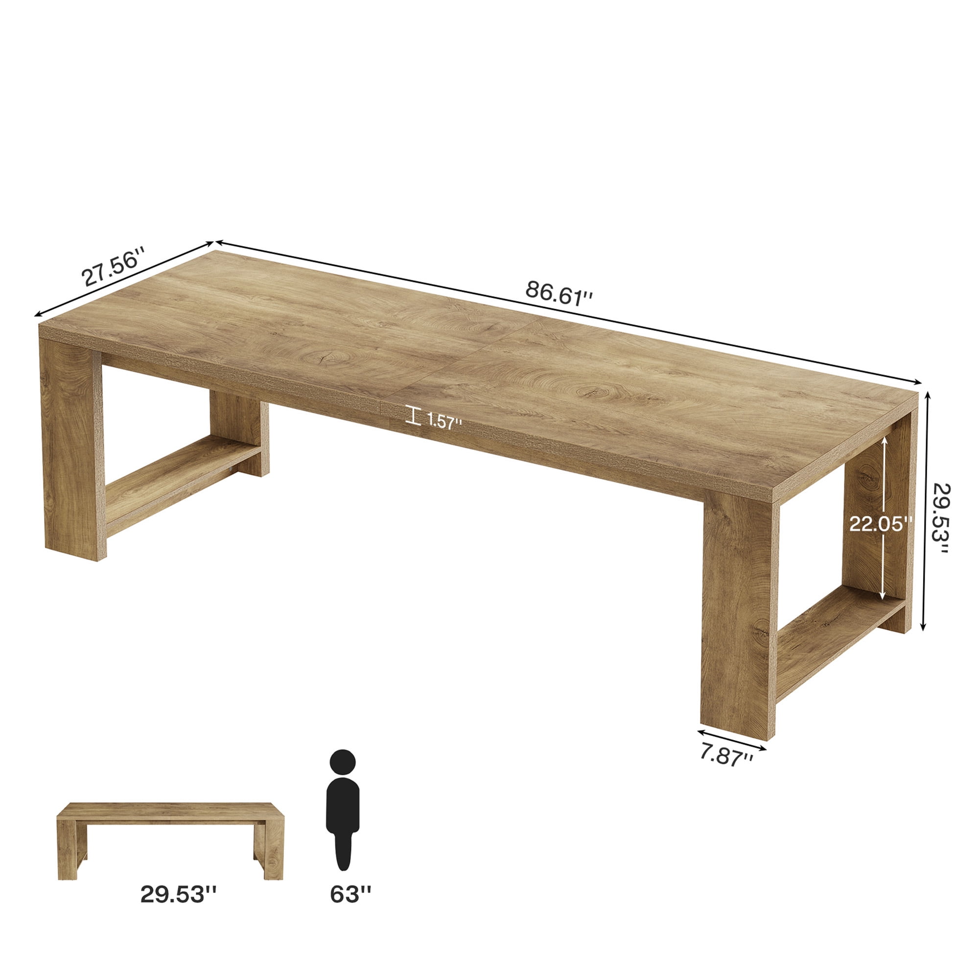 MAYEERTY 86.61" Spacious Dining Table, Sturdy Wide Legs Multifunctional Desk with Easy Assembly