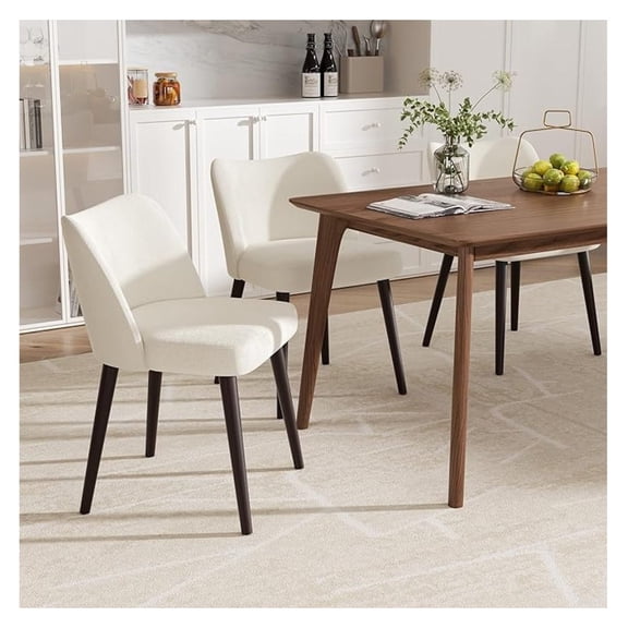 Modern Fabric Upholstered Dining Chairs Set of 2 Century Farmhouse Dinner Chair with Padded Seat and Wood Legs Kitchen Side Chair for Dining Room Restaurant Cafe Beige Set of 2