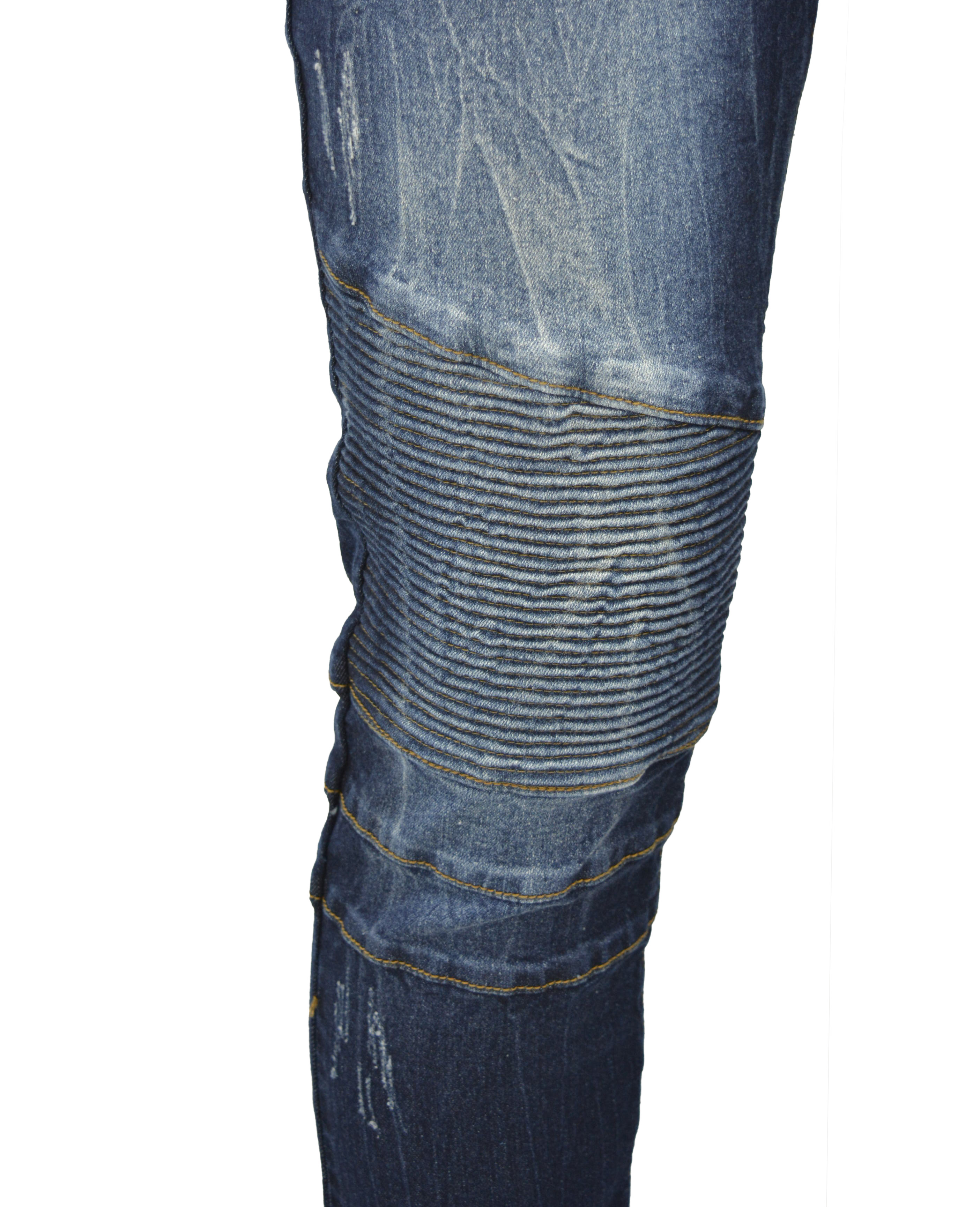 RAW X Men's Slim Fit Skinny Biker Jean, Comfy Flex Stretch Moto Wash Rip Distressed Denim Jeans Pants - image 4 of 5