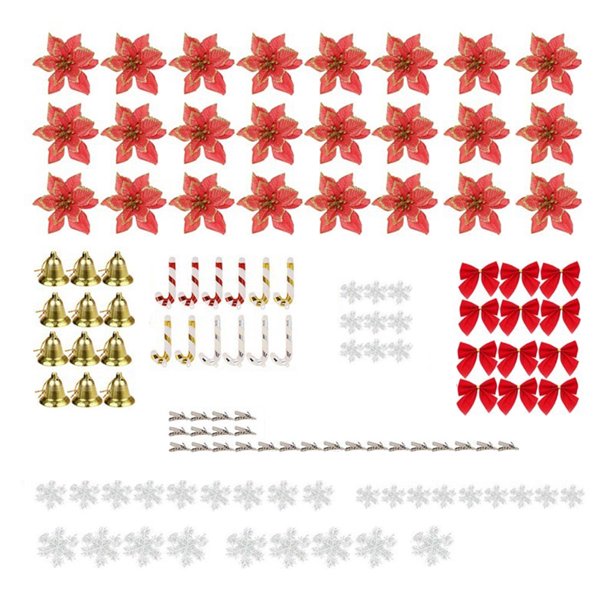 Advancent 120 Uds árbol de Navidad flores artificiales fiesta de Navidad colgante conjunto flores artificiales adornos para árbol de Navidad Clip de Kits de decoración para fiestas Rojo Advancent HA008552-03