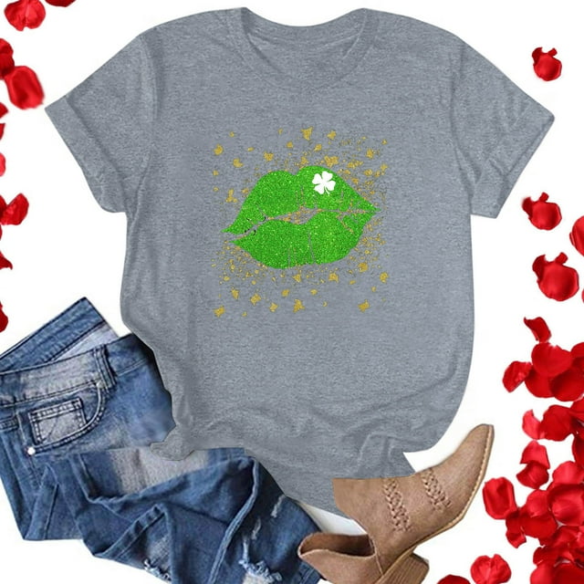 T-shirts de la Saint-Patrick pour Femmes Mode Saint-Patrick Imprimé Col Rond Manches Courtes T-Shirt Décontracté Haut Saint-Patrick