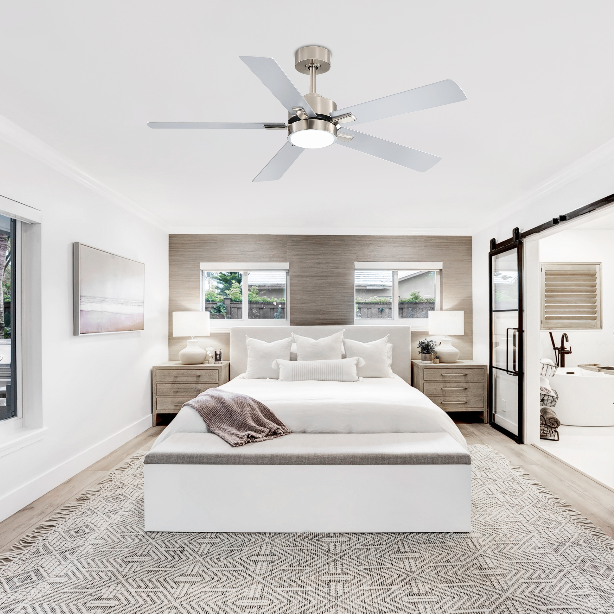 ALKAFY 52'' Satin Nickel LED Ceiling Fan with Remote, 3-CCT Adjustable & Reversible Motor for Home Rooms