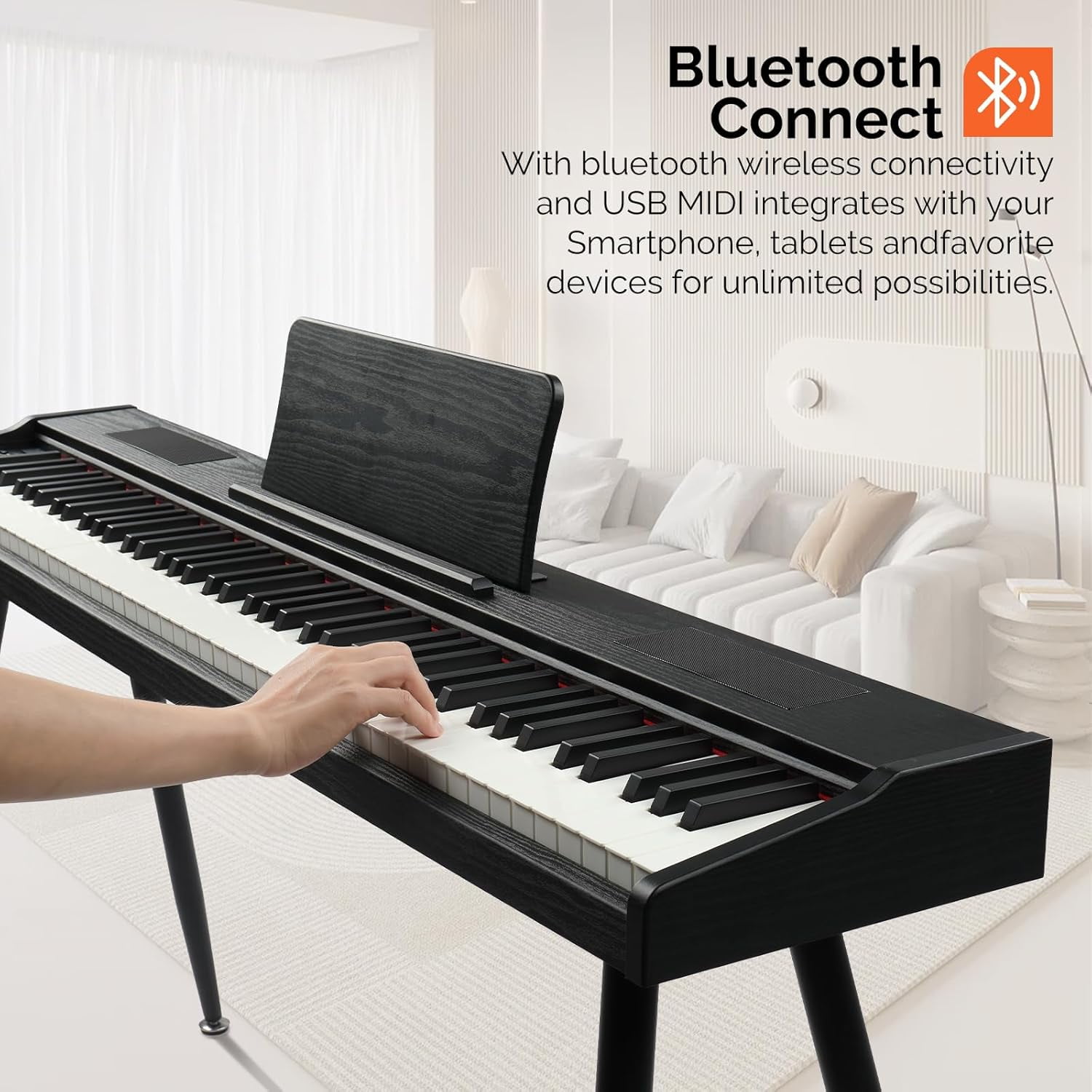 GLARRY Digital Piano Keyboard with Stand, Portable 88 keys Semi-Weighted Electric Piano with Pedal for Beginner, Bluetooth, Triple Pedals, Power Supply, 2 Speakers (White)