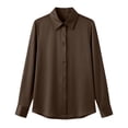 thumbnail image 5 of ClodeEU Women's Satin V Neck Long Sleeve Button Down Blouse,Casual Loose Fit Office Shirt Top Coffee,Women's Plus L, 5 of 5