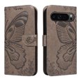 thumbnail image 2 of Compatible With Google Pixel 9 / 9 Pro Wallet Phone Case,Embossed Butterfly Designing,With Wrist Strap,Card Slots,Kickstand,PU Leather Flip Shockproof Anti-fall Phone Case Cover,Grey, 2 of 9