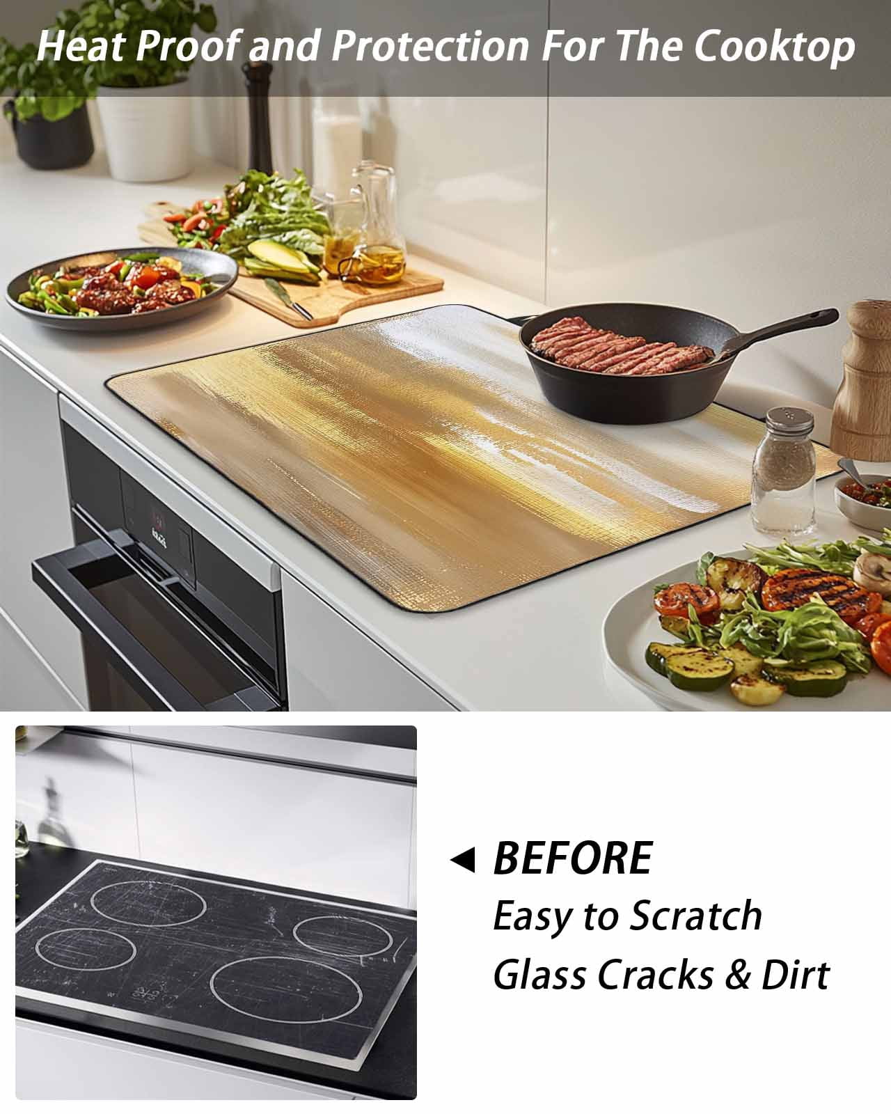 Stove Top Covers for Electric Stove, Yellow Beige Glass Stovetop Cover Protector, Modern Oil Painting Abstract Art Induction Cooktop Protector Oven Mat for Kitchen Countertop 24"x21"