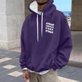 thumbnail image 6 of Men's Outdoor Casual Hooded Drawstring Sweatshirt, GOOD THINGS TAKE TIME Graphic Print Pullover for Hiking, Streetwear,Purple,2XL, 6 of 8