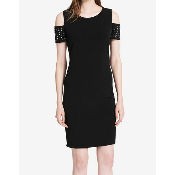 Calvin Klein NEW Black Womens Size 2 Cold-Shoulder Studded Sheath Dress