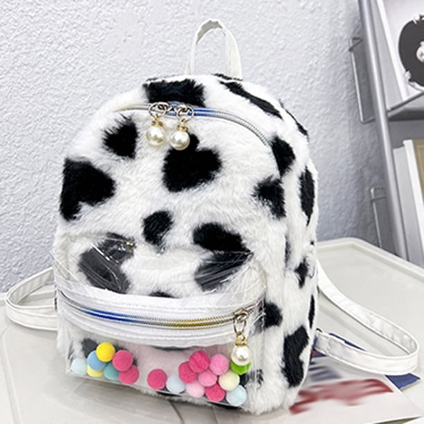 Bolsa Mochila linda de felpa con cremallera de perlas, patrón de amor, mochila pequeña para viajes (negro) Ehuebsd Para Estrenar
