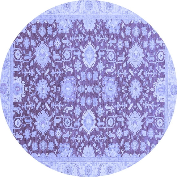 Ahgly Company Machine Washable Indoor Round Oriental Blue Traditional Area Rugs, 8' Round